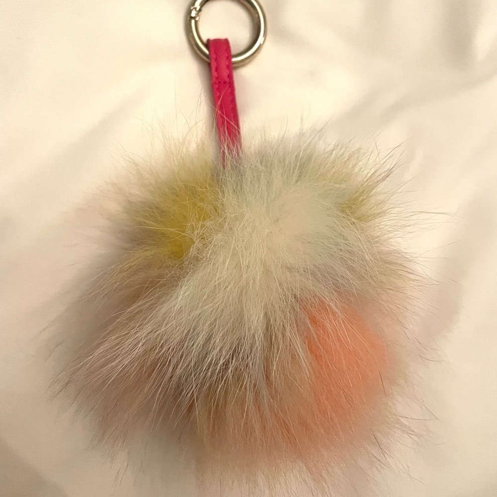Real Mink Fur Pink and White Keychain